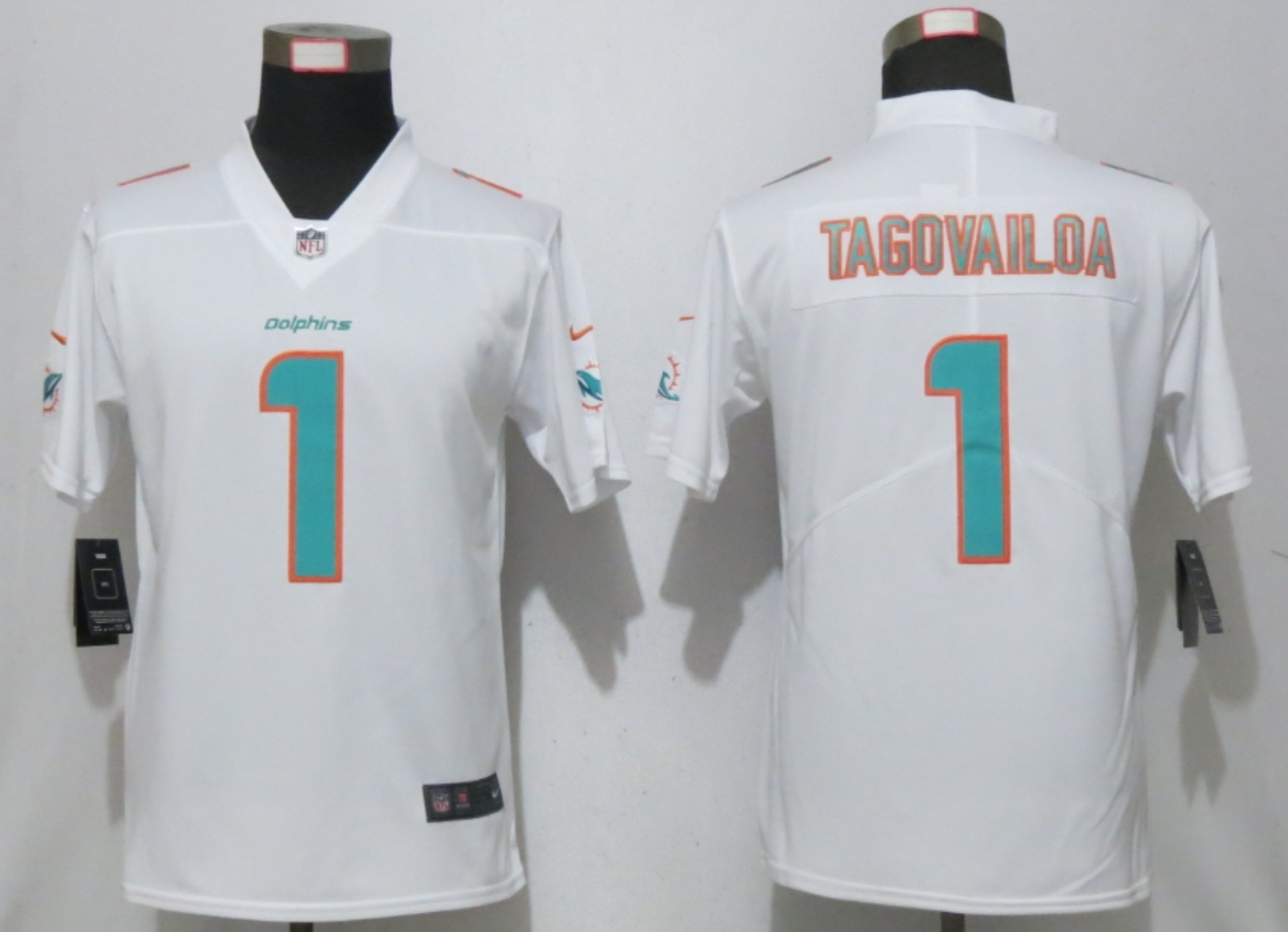 Women New Nike Miami Dolphins #1 Tagovailoa White 2020 Alternate Vapor Elite Playe->women nfl jersey->Women Jersey